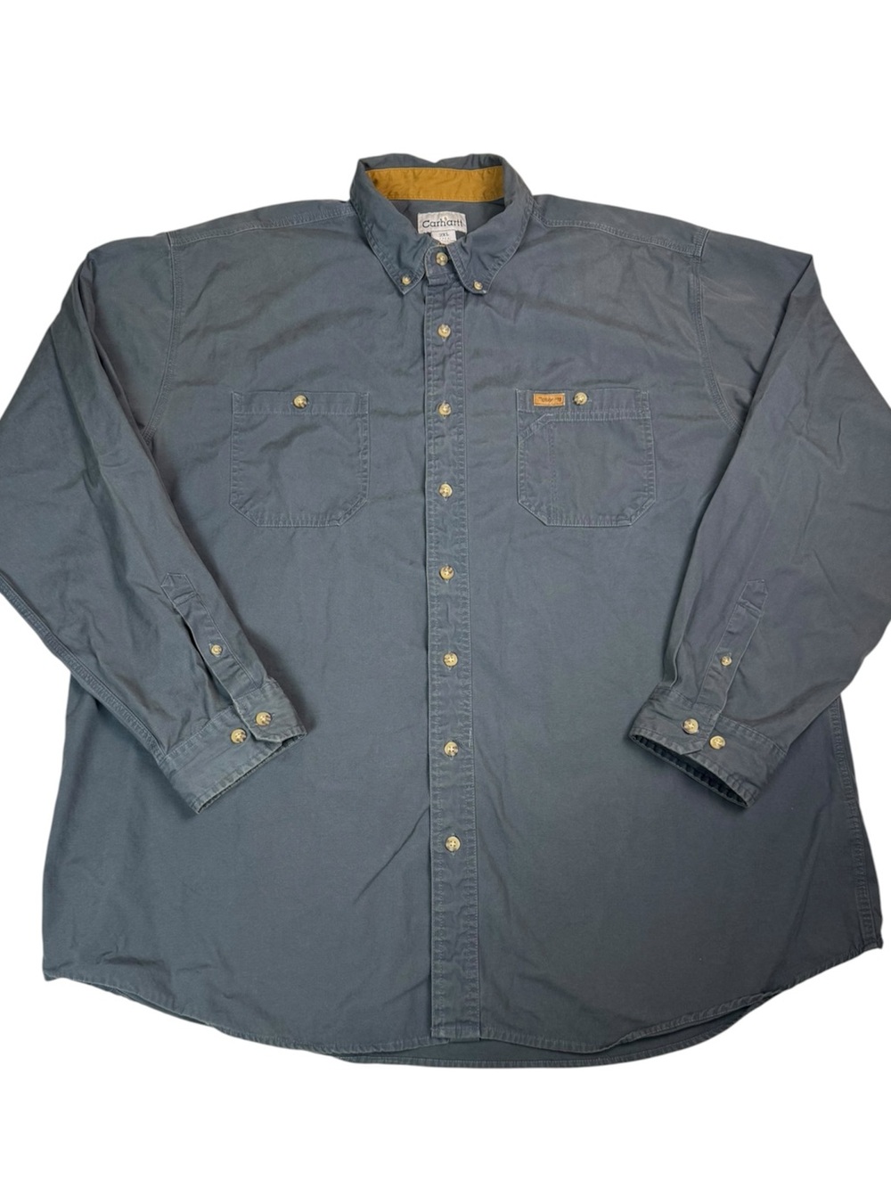 Carhartt 2XL Tall Blue Gray Long Sleeve Utility Work Shirt Button Down Cotton